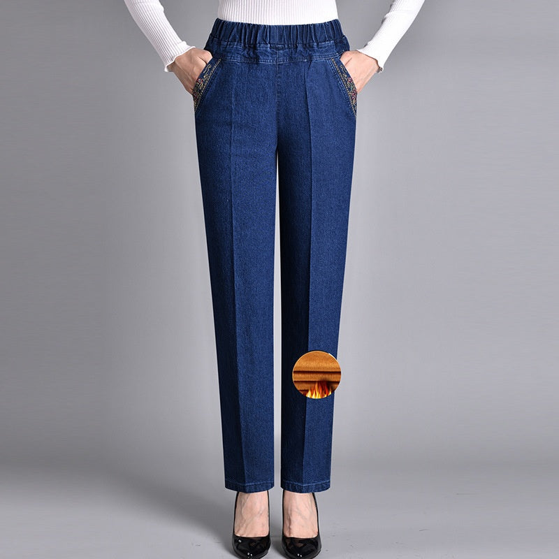 Damskie spodnie z prostymi nogawkami i elastycznym pasem-Pants for Women-Olave