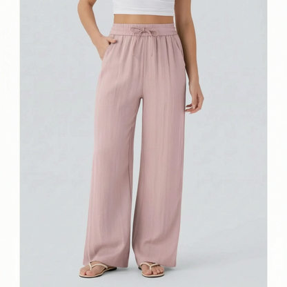 Damskie spodnie z szerokimi nogawkami i sznurkiem-Pants for woman-Olave
