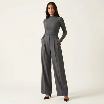 Damskie spodnie z wysokim stanem i szerokimi nogawkami-Pants for Women-Olave