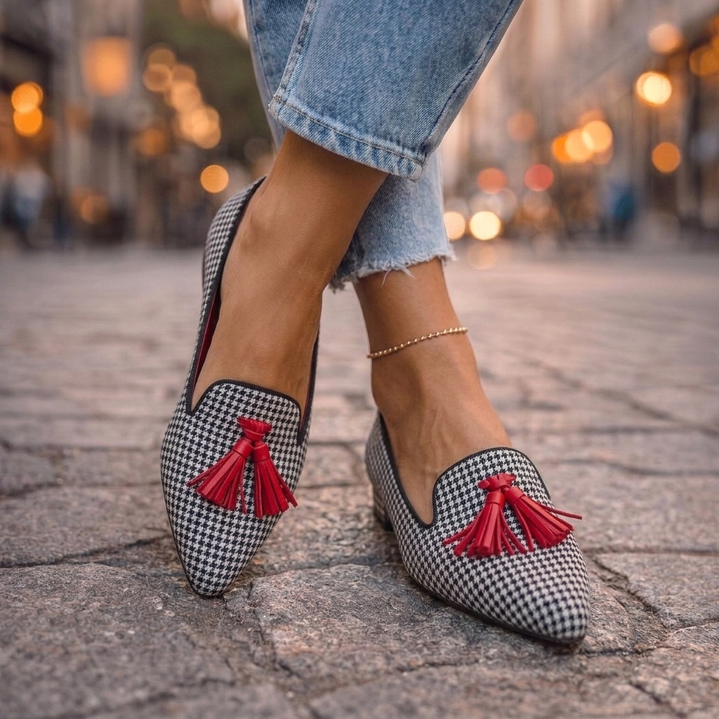 Damskie zamszowe mokasyny ze szpiczastym noskiem i chwostami-Footwear for women-Olave