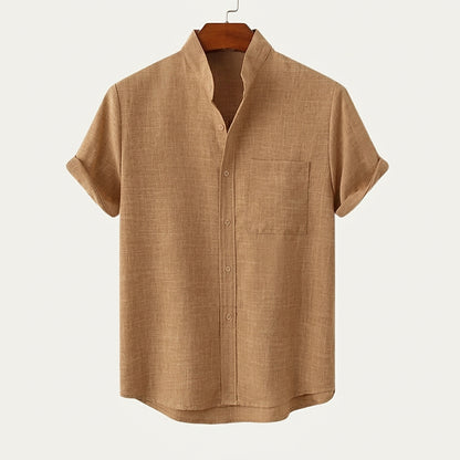 Męska koszula z krótkim rękawem i stójką-Shirts for men-Olave