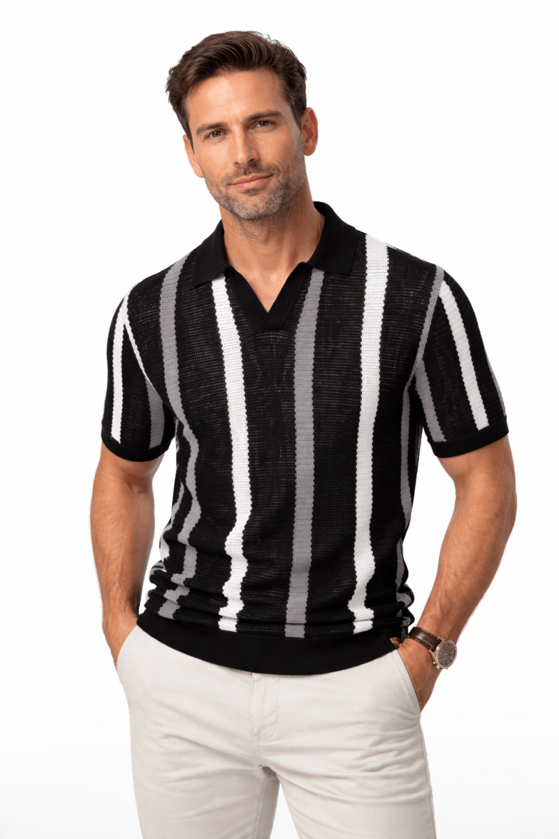Męska koszulka polo z dzianiny w paski-T-Shirts & Polos for men-Olave