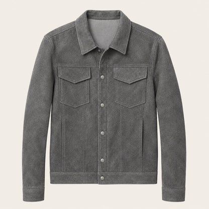 Męska kurtka typu trucker z zamszu z zapięciem na zatrzaski-Jackets for men-Olave