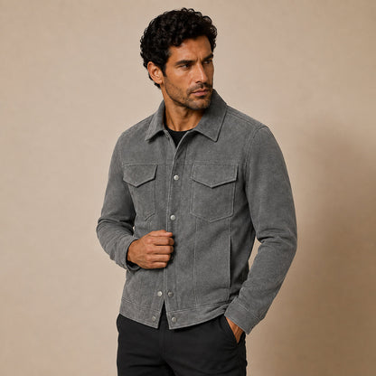 Męska kurtka typu trucker z zamszu z zapięciem na zatrzaski-Jackets for men-Olave