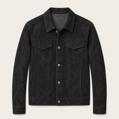 Męska kurtka typu trucker z zamszu z zapięciem na zatrzaski-Jackets for men-Olave