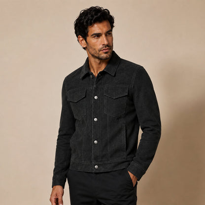 Męska kurtka typu trucker z zamszu z zapięciem na zatrzaski-Jackets for men-Olave