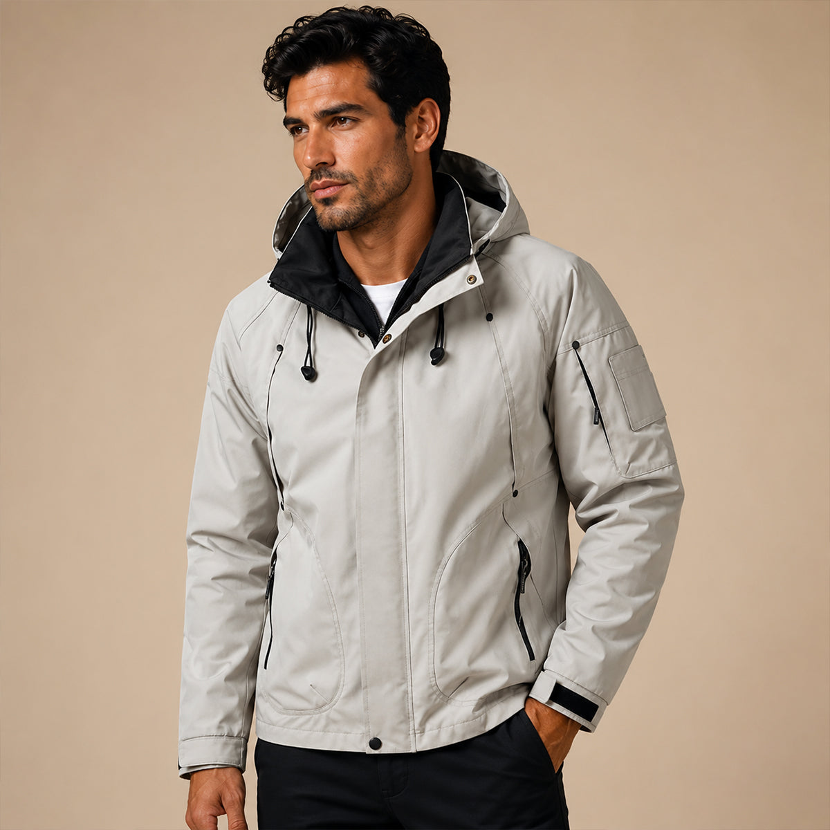 Męska kurtka użytkowa z kapturem i kontrastową podszewką-Jackets for men-Olave