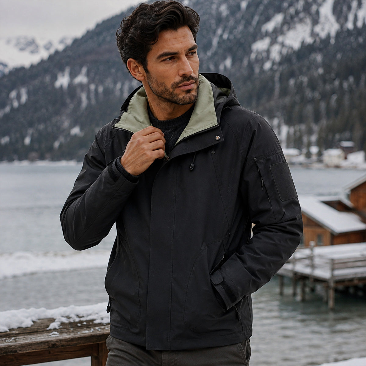 Męska kurtka użytkowa z kapturem i kontrastową podszewką-Jackets for men-Olave