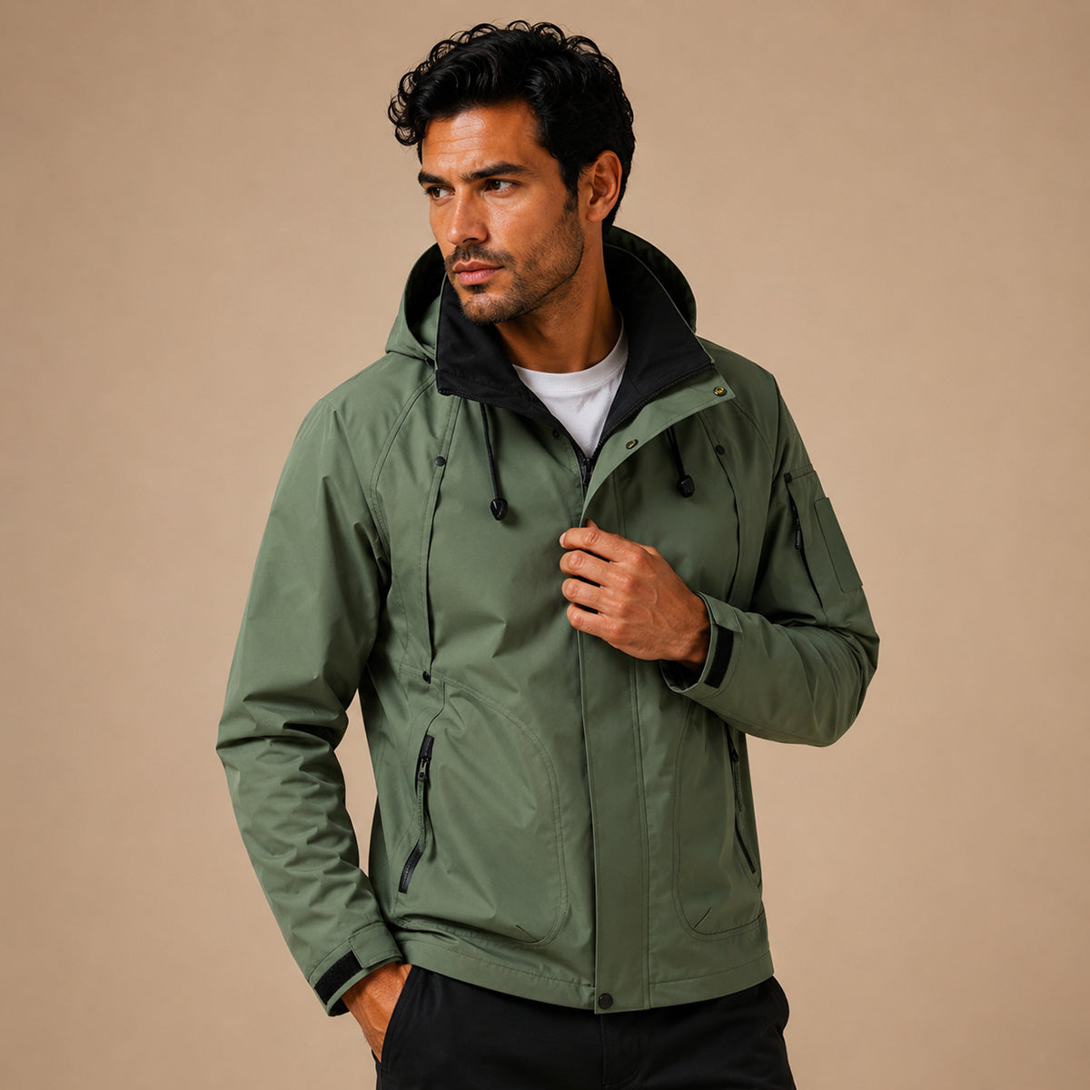 Męska kurtka użytkowa z kapturem i kontrastową podszewką-Jackets for men-Olave