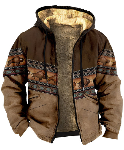 Męska kurtka z kapturem w geometryczny wzór-Jackets for men-Olave