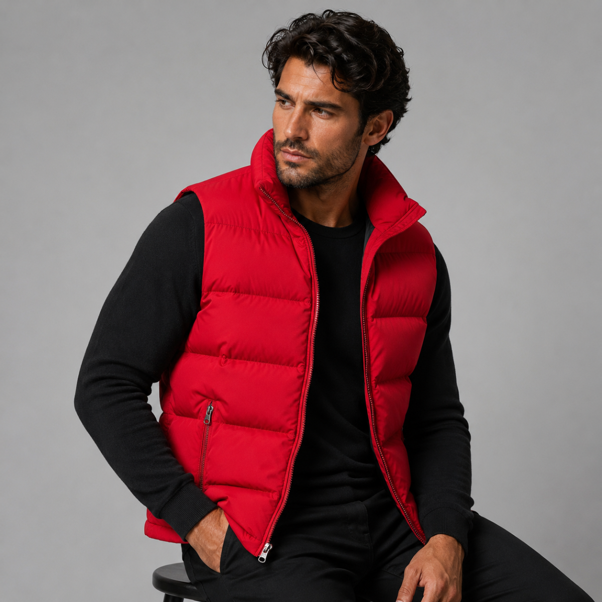 Męska pikowana kamizelka z kieszeniami na zamek-Vests for men-Olave