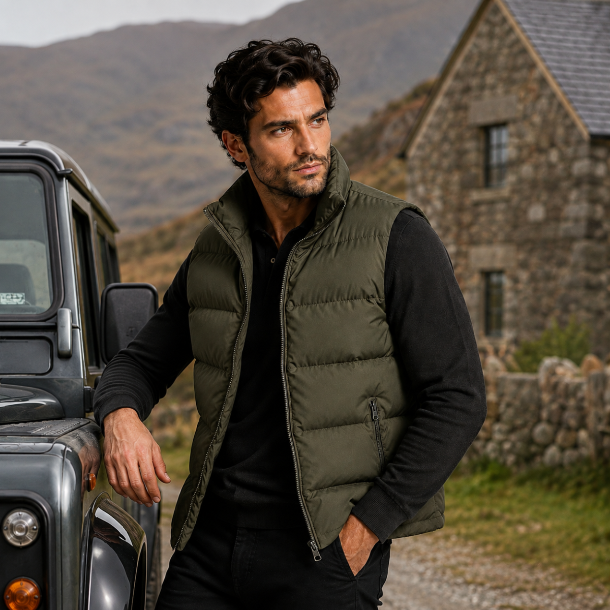 Męska pikowana kamizelka z kieszeniami na zamek-Vests for men-Olave