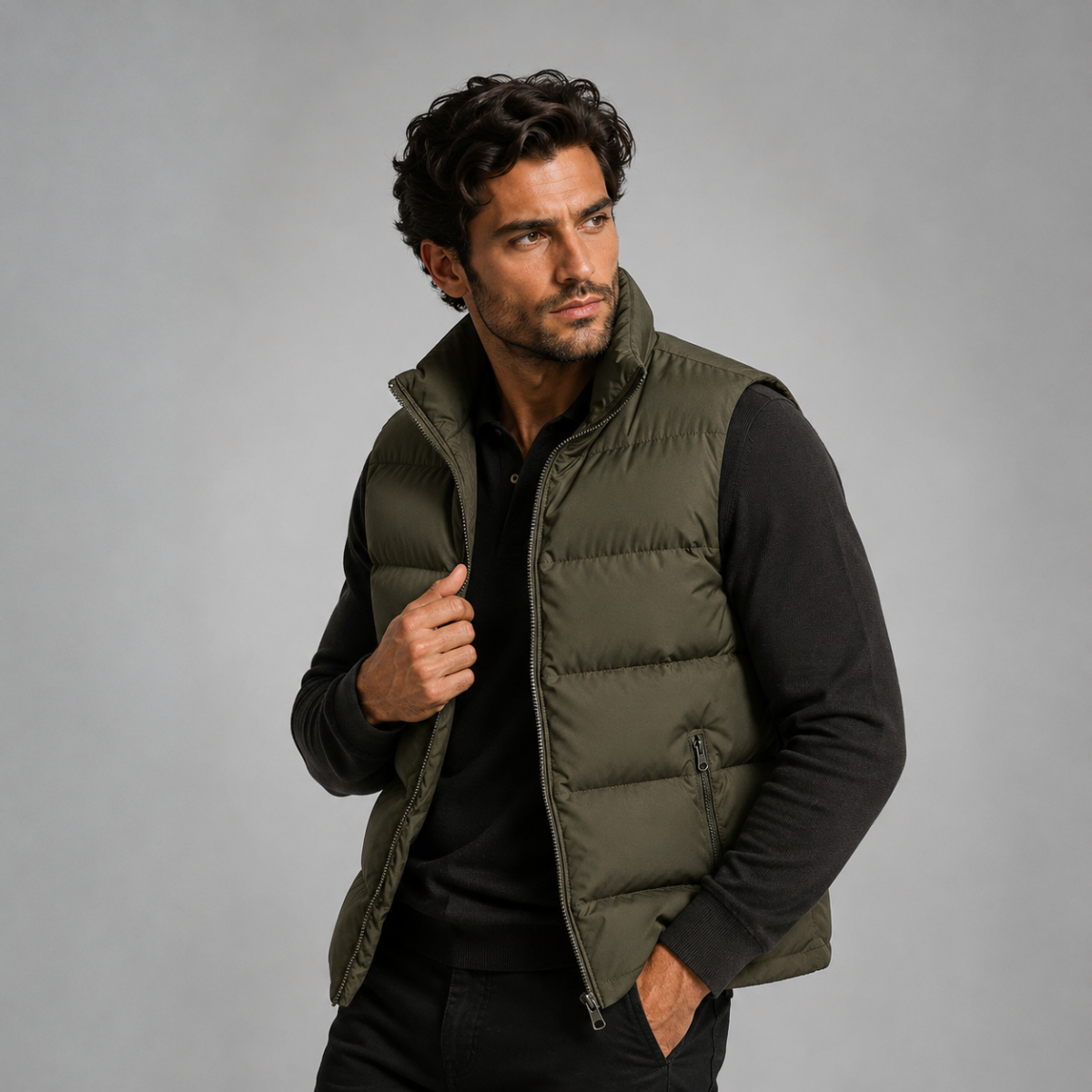 Męska pikowana kamizelka z kieszeniami na zamek-Vests for men-Olave