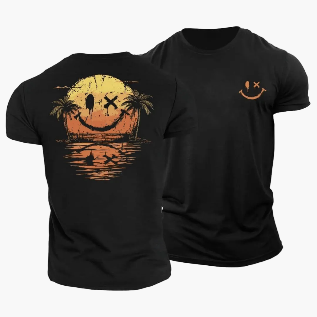 Męski T-shirt z motywem uśmiechniętej buźki i palmami-T-Shirts & Polos for men-Olave