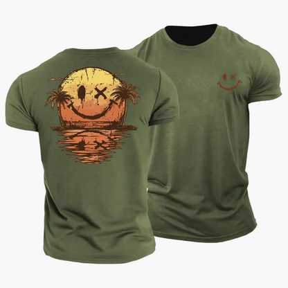 Męski T-shirt z motywem uśmiechniętej buźki i palmami-T-Shirts & Polos for men-Olave