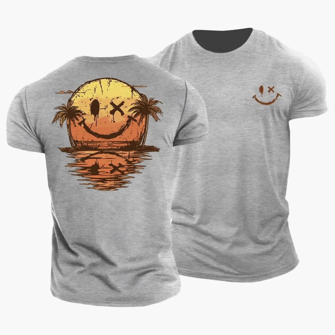 Męski T-shirt z motywem uśmiechniętej buźki i palmami-T-Shirts & Polos for men-Olave