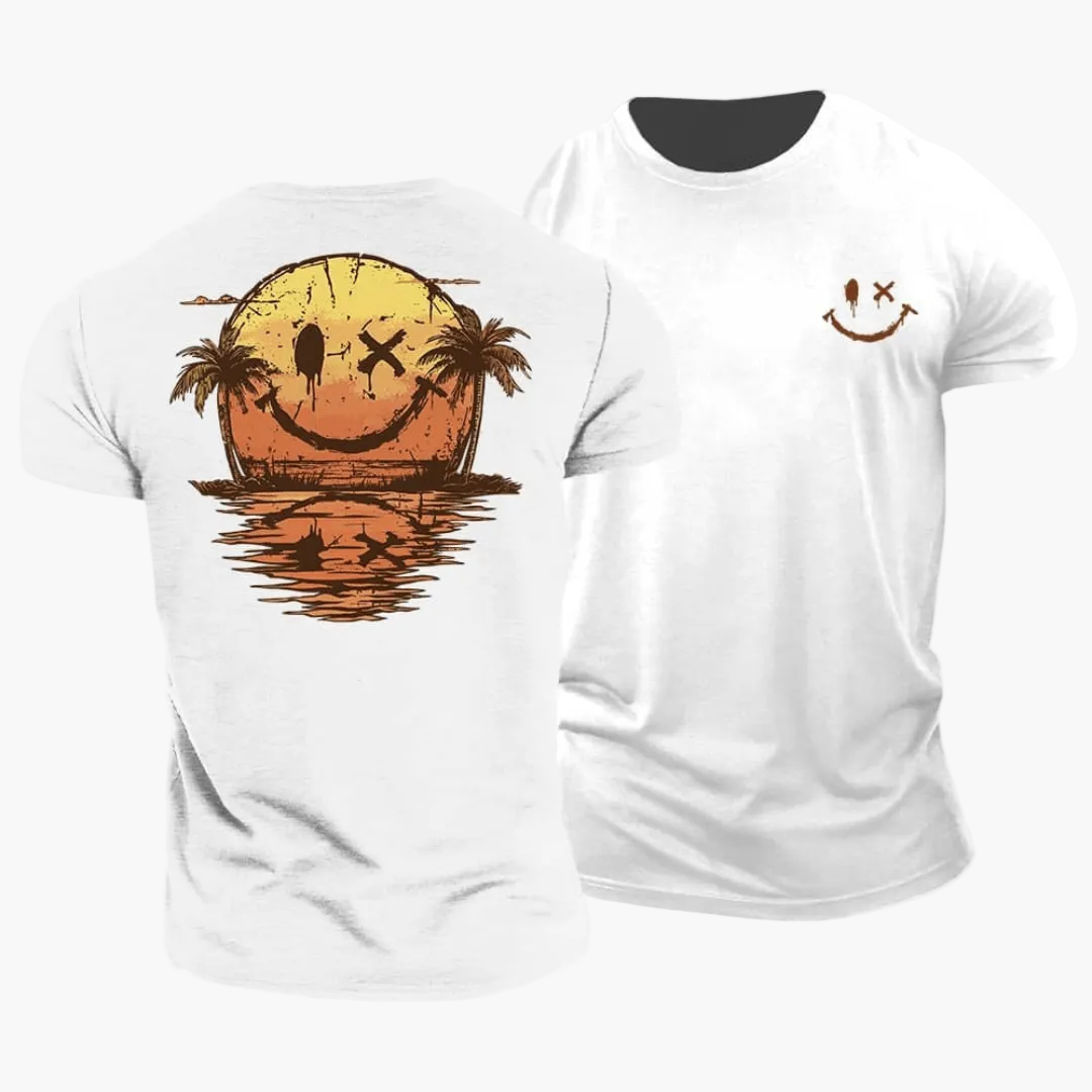 Męski T-shirt z motywem uśmiechniętej buźki i palmami-T-Shirts & Polos for men-Olave