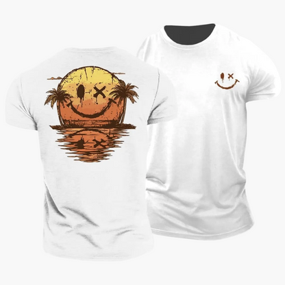 Męski T-shirt z motywem uśmiechniętej buźki i palmami-T-Shirts & Polos for men-Olave