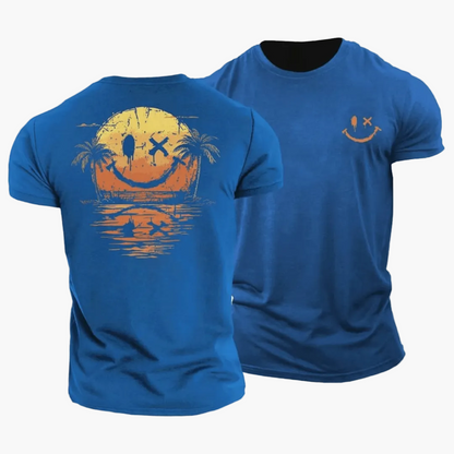 Męski T-shirt z motywem uśmiechniętej buźki i palmami-T-Shirts & Polos for men-Olave