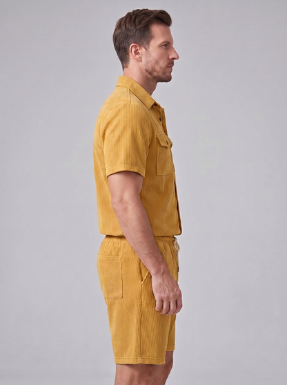 Męski komplet koszuli i szortów o prążkowanej fakturze-Sets for Men-Olave