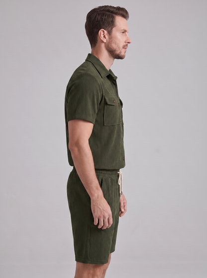 Męski komplet koszuli i szortów o prążkowanej fakturze-Sets for Men-Olave