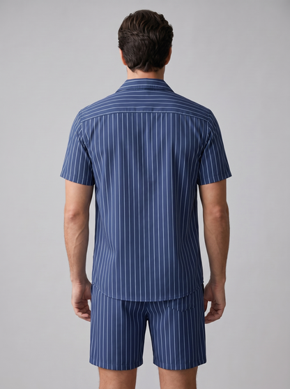 Męski komplet z koszulą z krótkim rękawem w prążki-Sets for Men-Olave