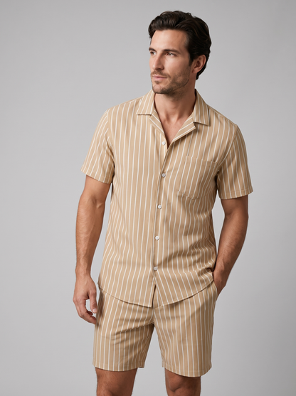Męski komplet z koszulą z krótkim rękawem w prążki-Sets for Men-Olave