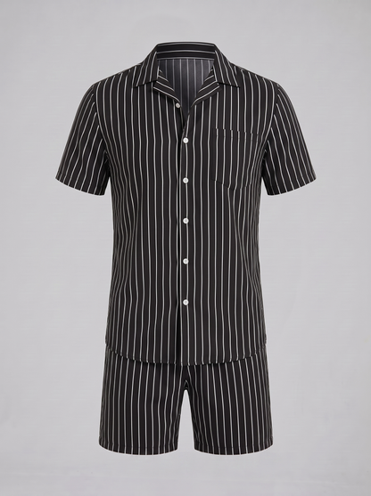 Męski komplet z koszulą z krótkim rękawem w prążki-Sets for Men-Olave