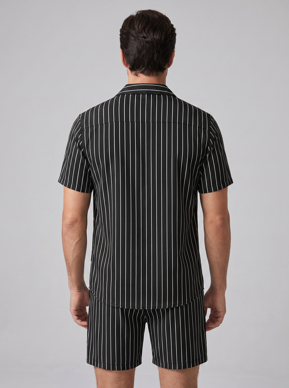 Męski komplet z koszulą z krótkim rękawem w prążki-Sets for Men-Olave