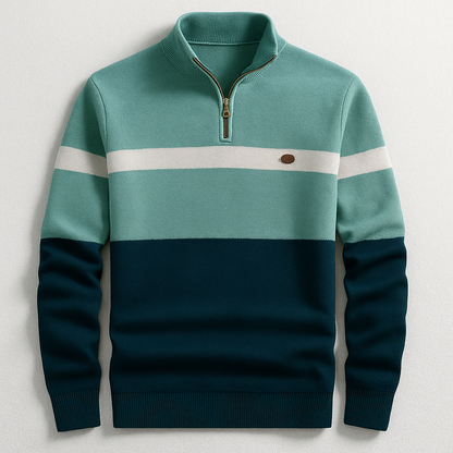 Męski sweter dzianinowy z suwakiem pod szyją i wzorem colorblock-Sweaters for men-Olave