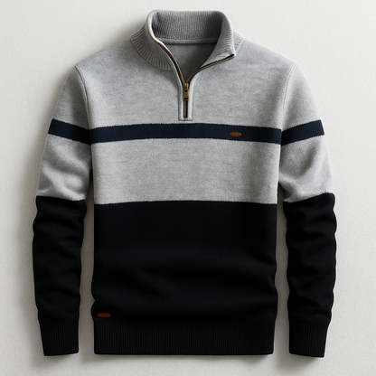 Męski sweter dzianinowy z suwakiem pod szyją i wzorem colorblock-Sweaters for men-Olave