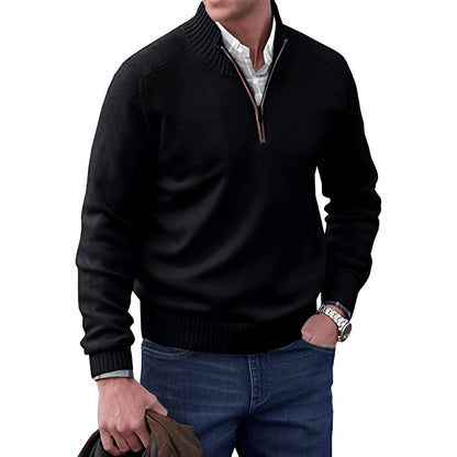 Męski sweter z dzianiny zapinany na zamek pod szyją z prążkowanym wykończeniem-Sweaters for men-Olave