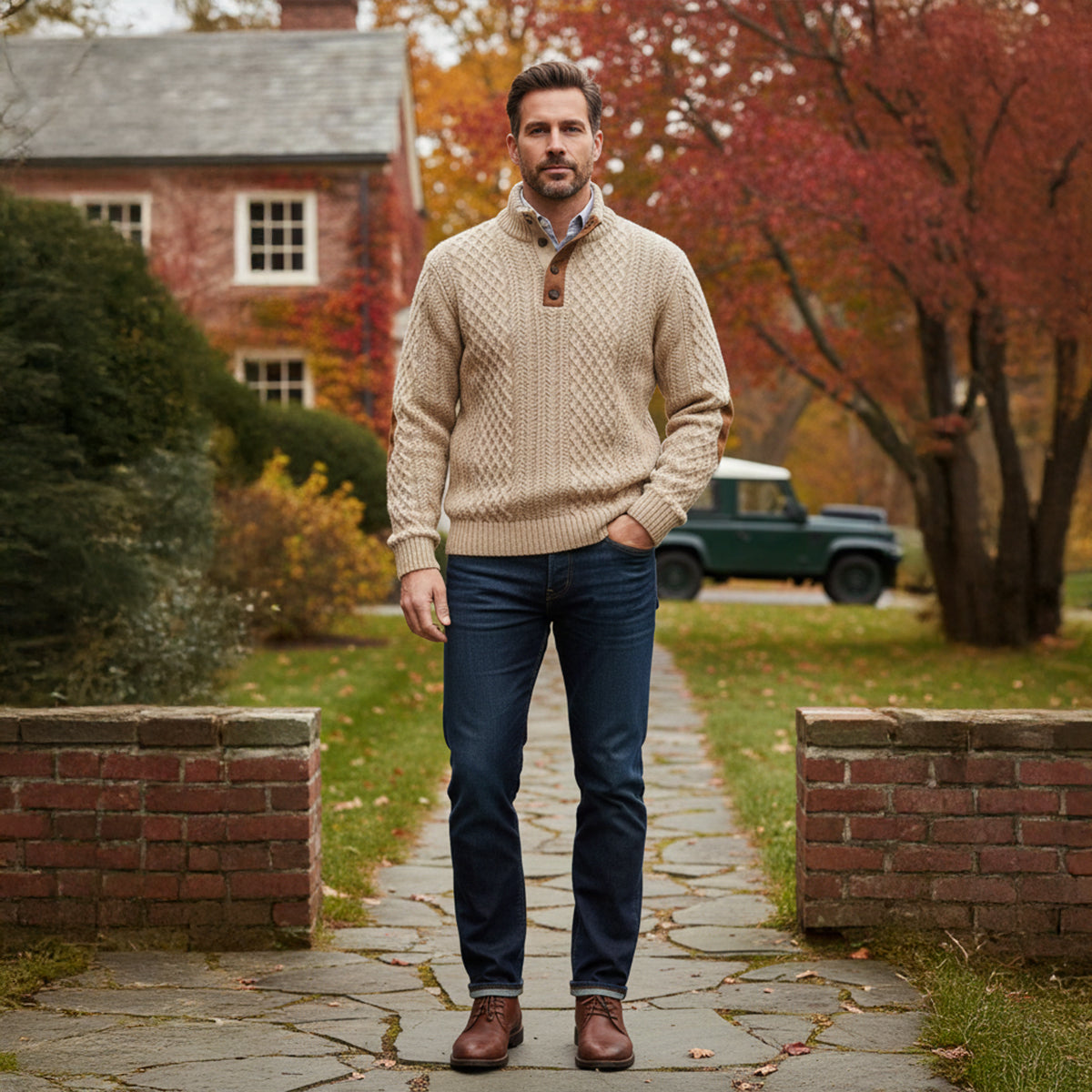Męski sweter z warkoczowym splotem i zapięciem na guziki-Sweaters for men-Olave