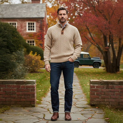 Męski sweter z warkoczowym splotem i zapięciem na guziki-Sweaters for men-Olave