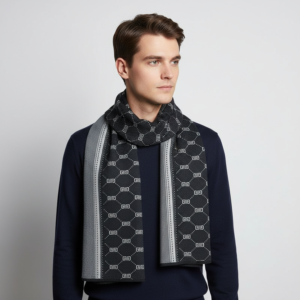 Męski wzorzysty szalik z dzianiny-Accessories for Men-Olave