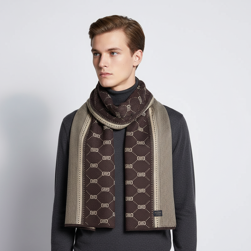Męski wzorzysty szalik z dzianiny-Accessories for Men-Olave