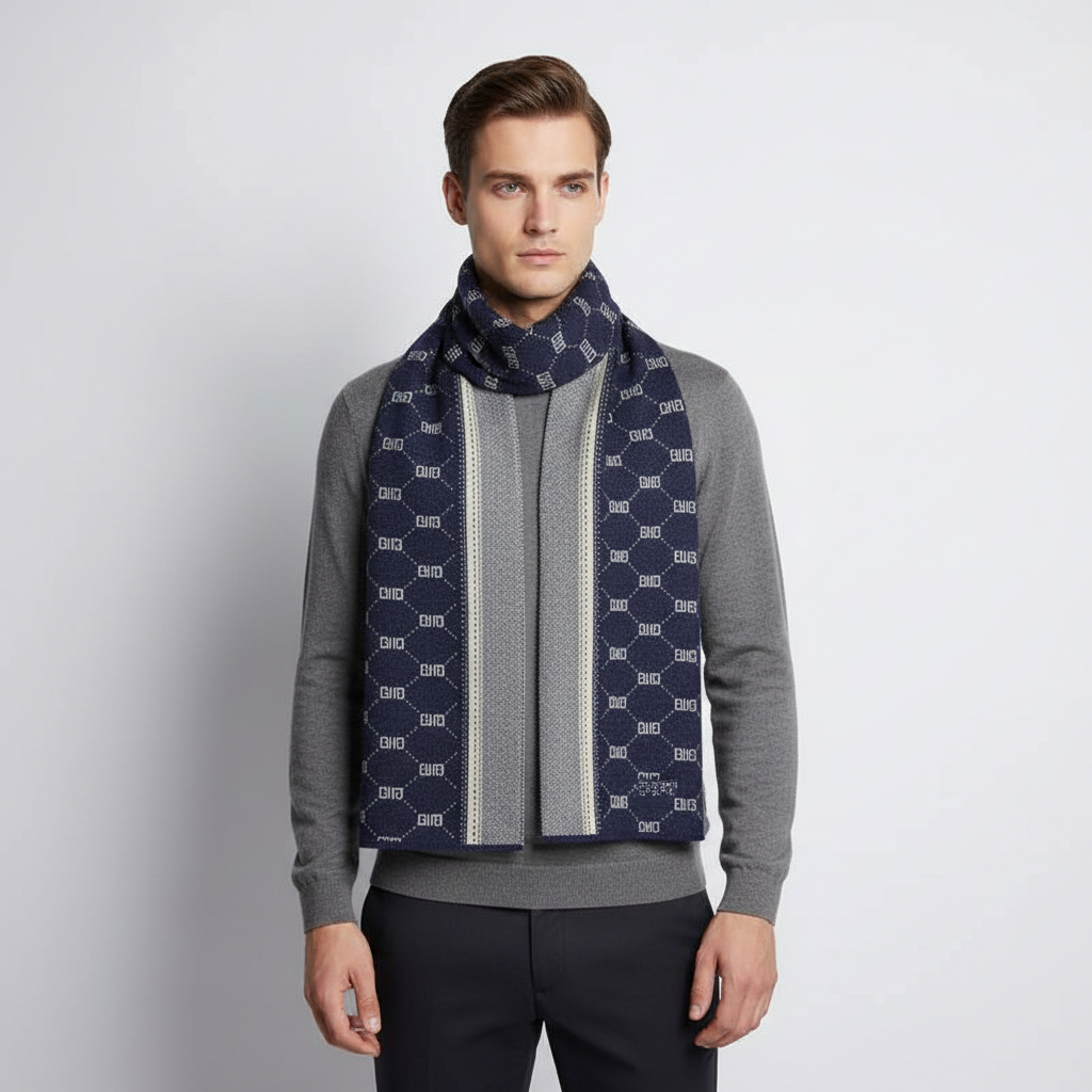 Męski wzorzysty szalik z dzianiny-Accessories for Men-Olave