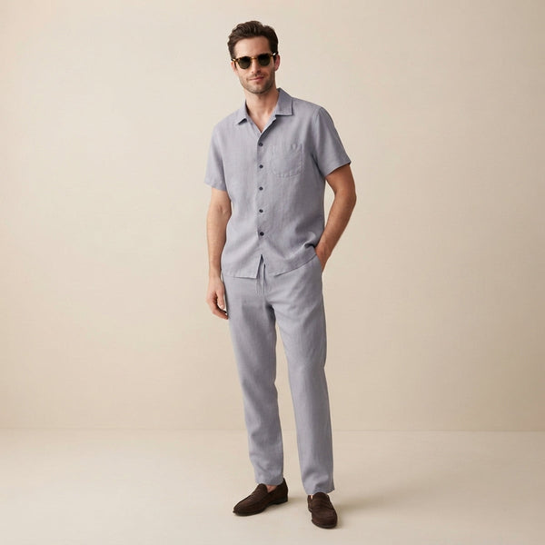 Męski zestaw: koszula z krótkim rękawem i spodnie ze sznurkiem-Sets for Men-Olave