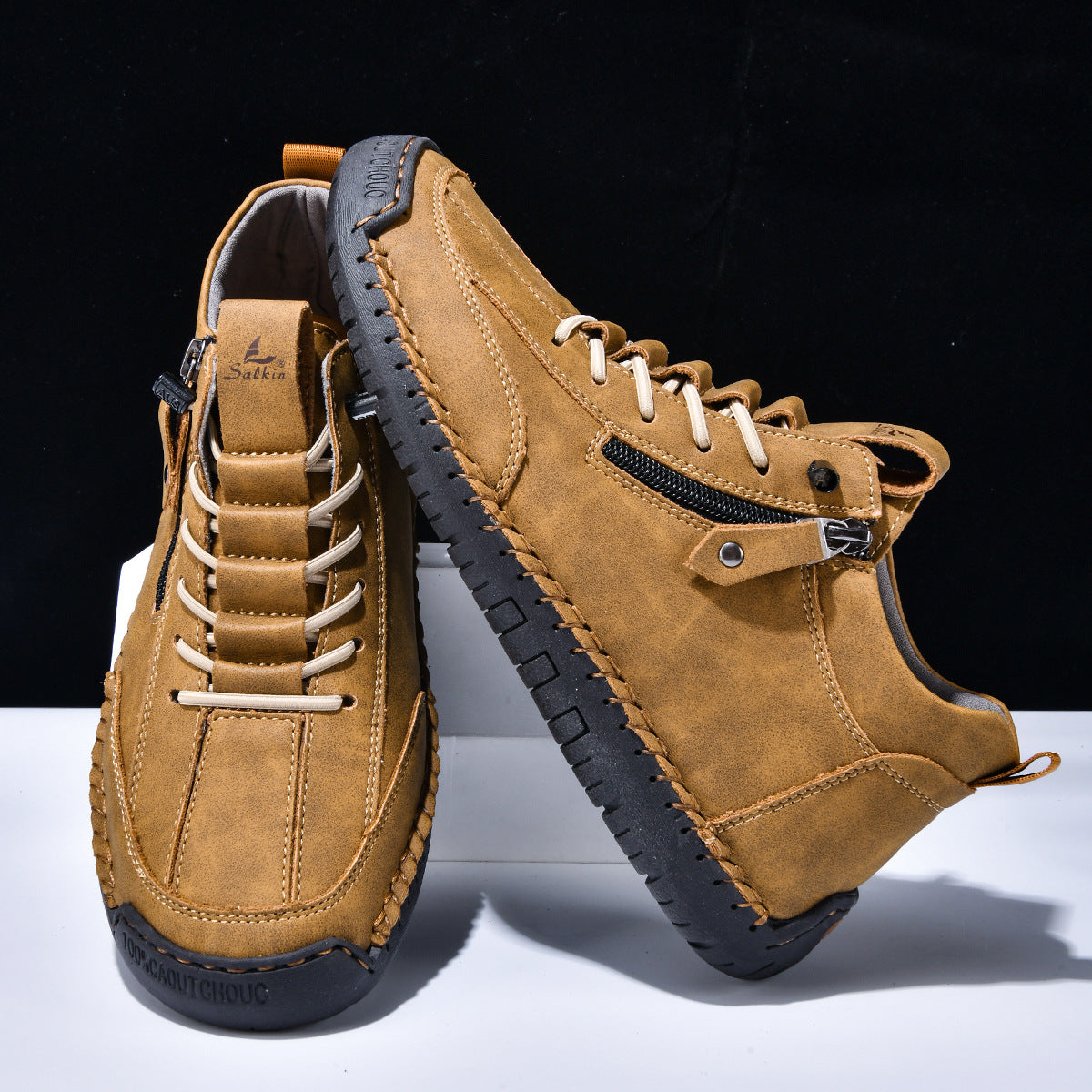 Męskie botki za kostkę z bocznym zamkiem i sznurowaniem-Footwear for men-Olave