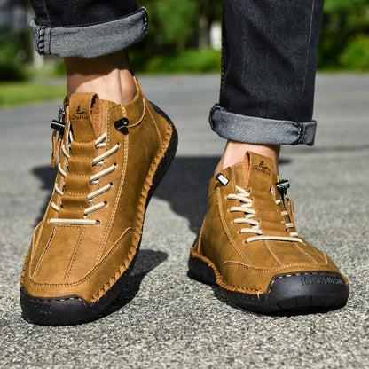 Męskie botki za kostkę z bocznym zamkiem i sznurowaniem-Footwear for men-Olave
