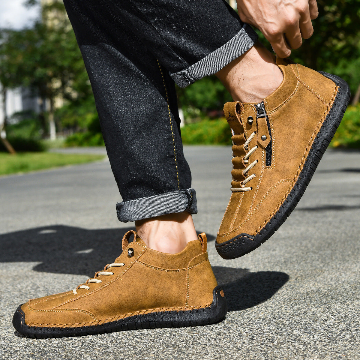 Męskie botki za kostkę z bocznym zamkiem i sznurowaniem-Footwear for men-Olave