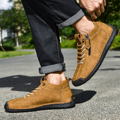Męskie botki za kostkę z bocznym zamkiem i sznurowaniem-Footwear for men-Olave