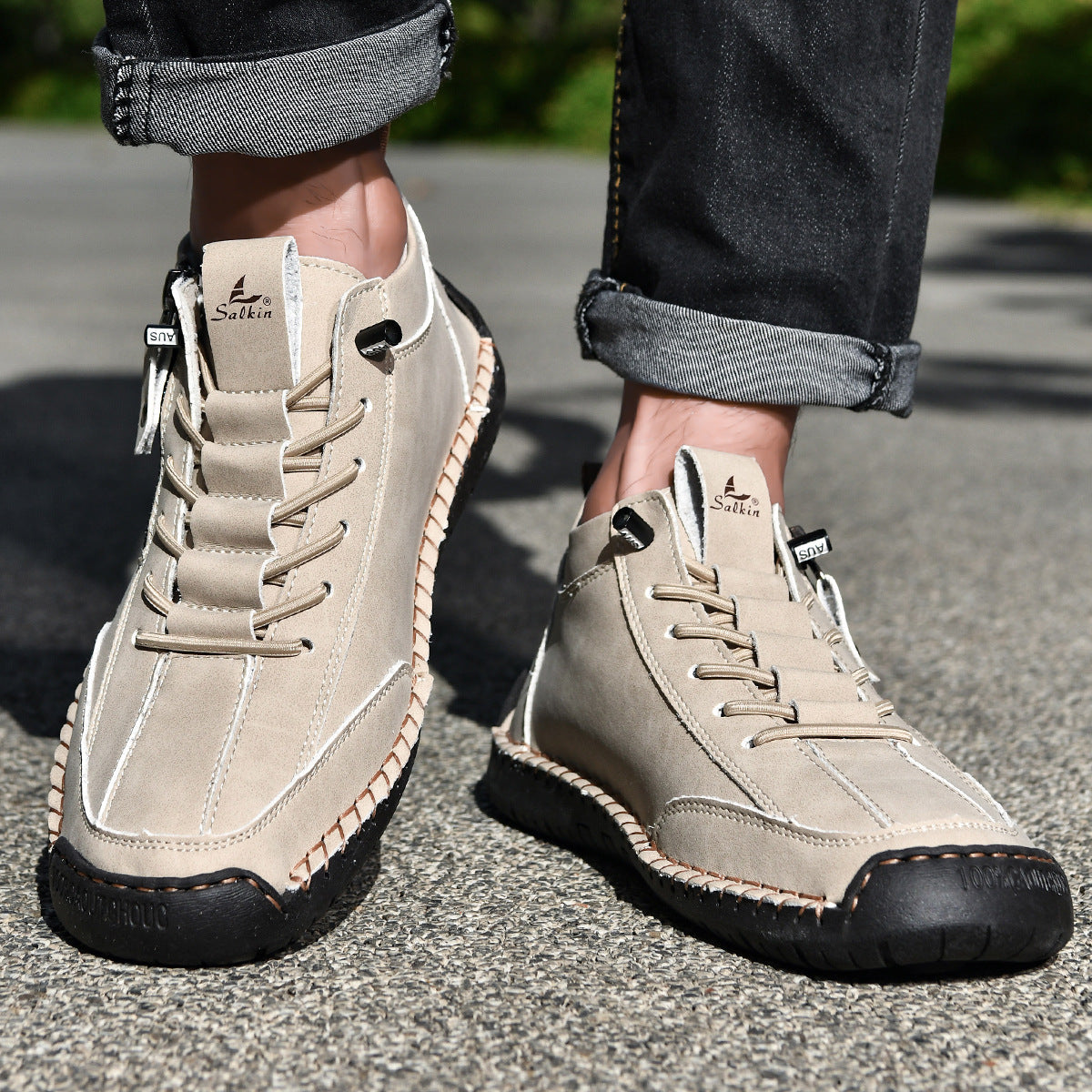 Męskie botki za kostkę z bocznym zamkiem i sznurowaniem-Footwear for men-Olave