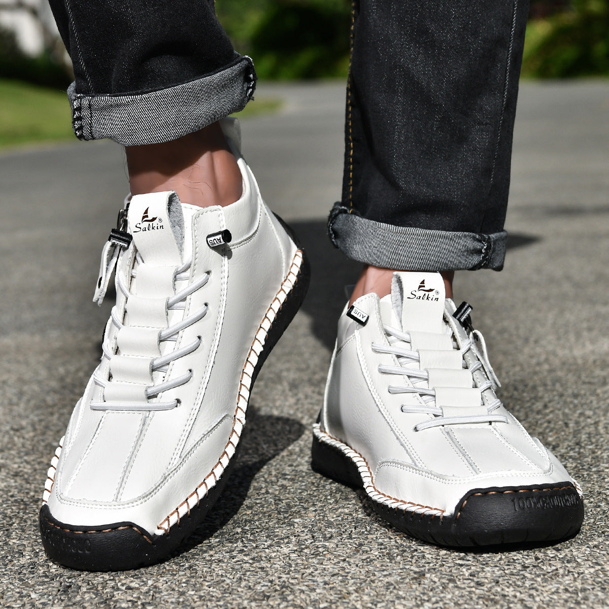 Męskie botki za kostkę z bocznym zamkiem i sznurowaniem-Footwear for men-Olave