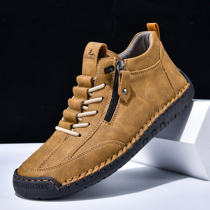 Męskie botki za kostkę z bocznym zamkiem i sznurowaniem-Footwear for men-Olave