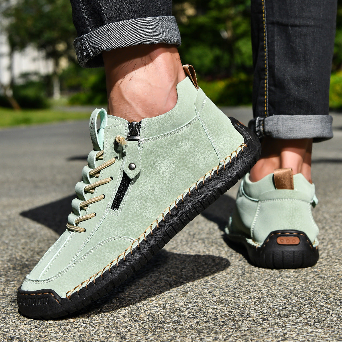 Męskie botki za kostkę z bocznym zamkiem i sznurowaniem-Footwear for men-Olave