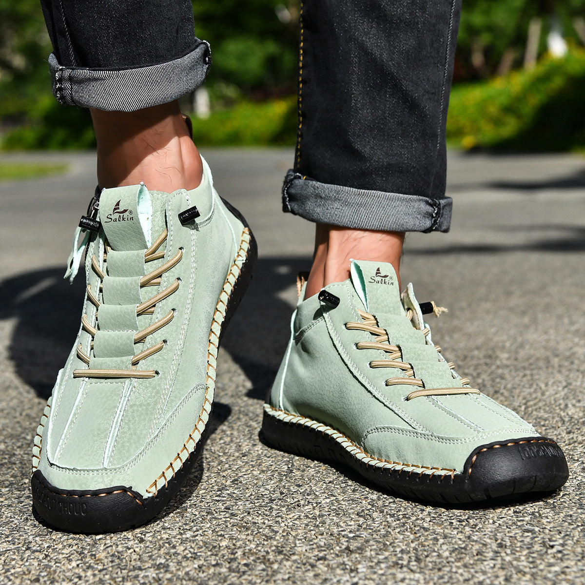 Męskie botki za kostkę z bocznym zamkiem i sznurowaniem-Footwear for men-Olave