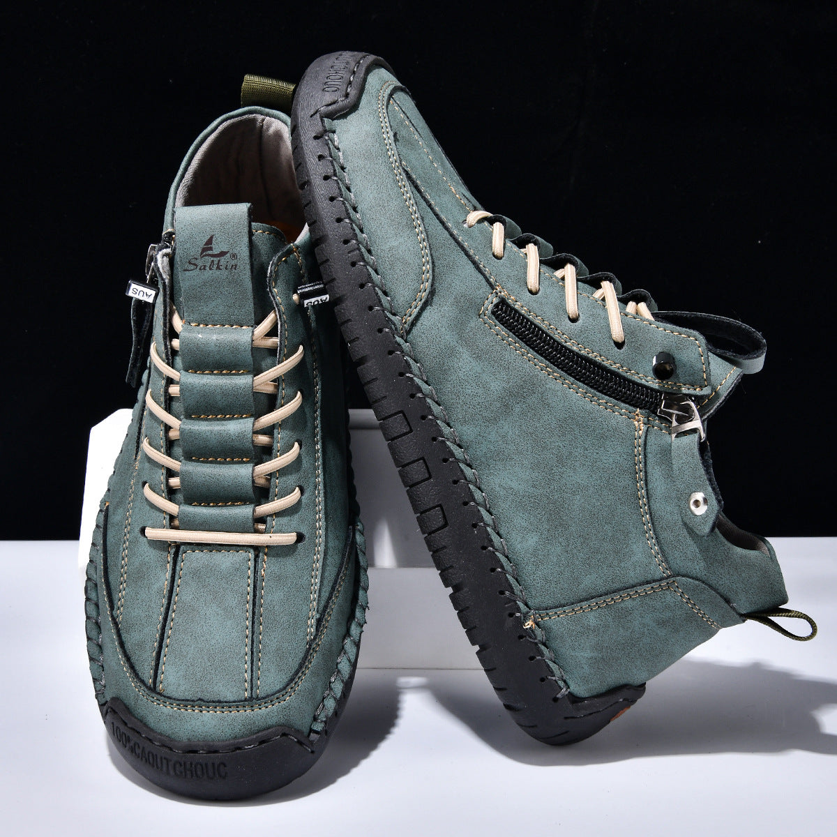 Męskie botki za kostkę z bocznym zamkiem i sznurowaniem-Footwear for men-Olave