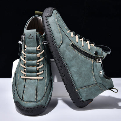 Męskie botki za kostkę z bocznym zamkiem i sznurowaniem-Footwear for men-Olave