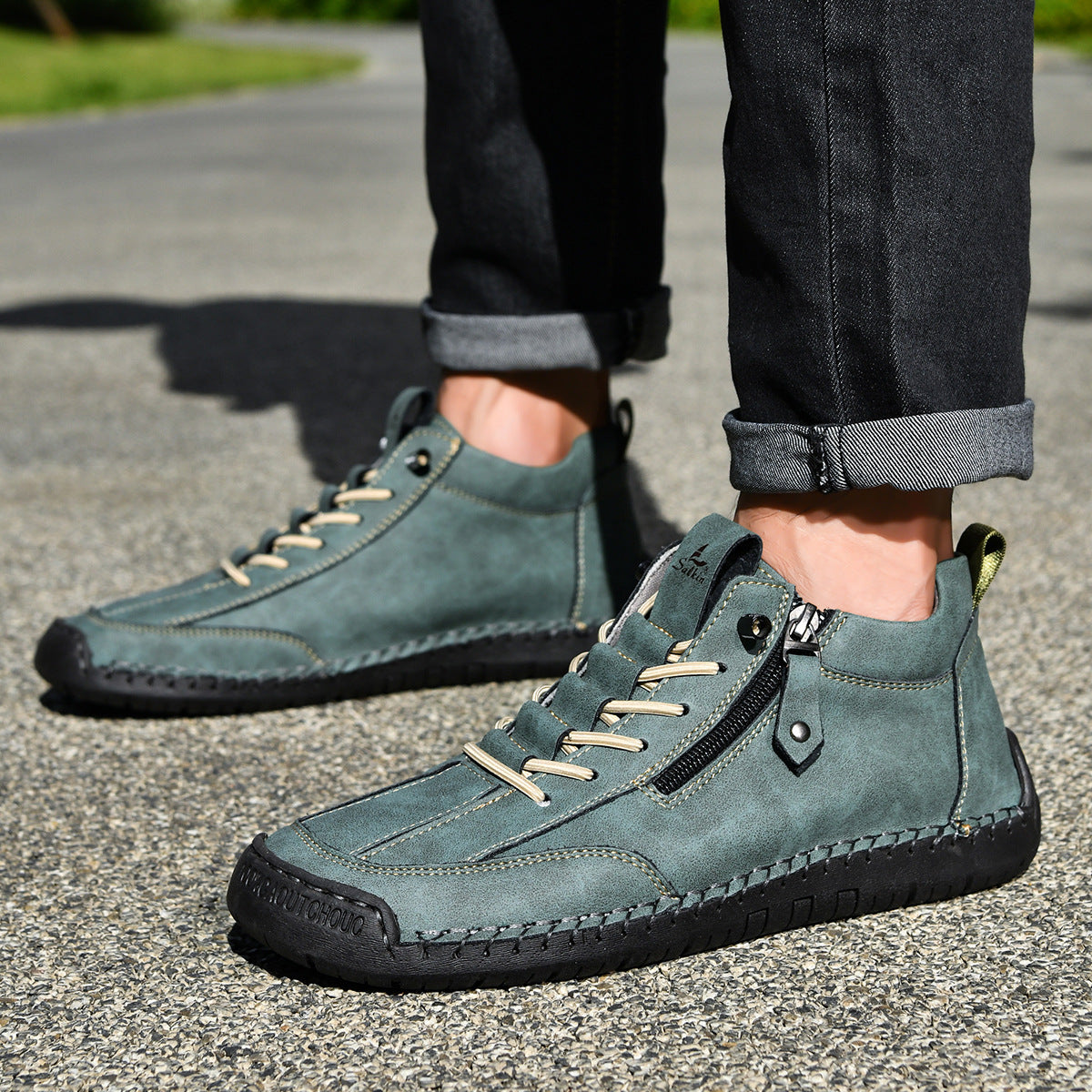 Męskie botki za kostkę z bocznym zamkiem i sznurowaniem-Footwear for men-Olave